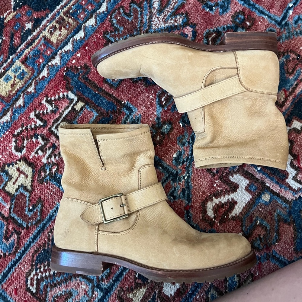 Frye butter yellow ankle Moto boots